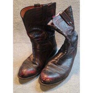 Lucchese 2000 Dark Brown Western Leather Cowboy Boots Size US 11EE